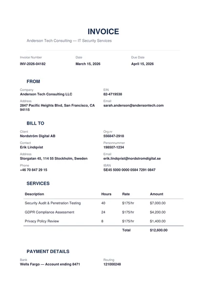 Invoice with visible personal data including social security numbers